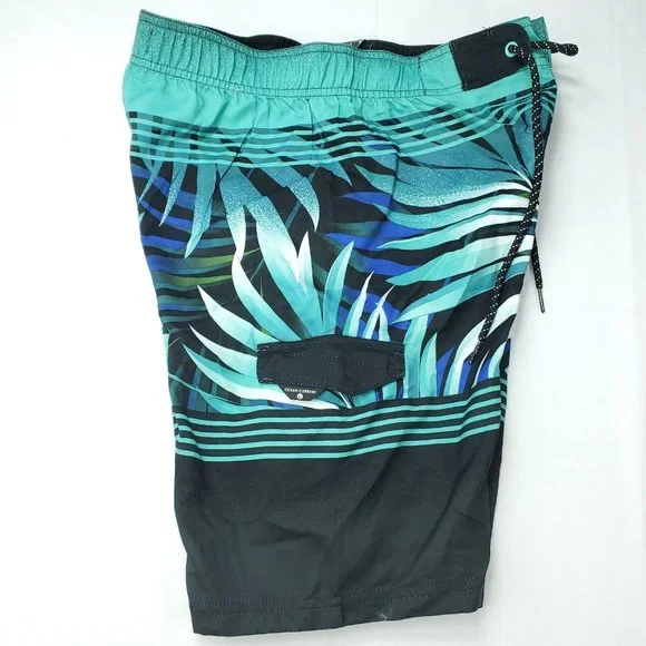 Ocean Current OC Boardshorts Boys L (Approx. 14/16) Green Black Leaf - Picture 8 of 11
